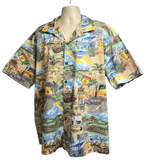 Max Boxer USA Route 66 Map Americana Hawaiian Button Up Shirt Mens 2X Pocket